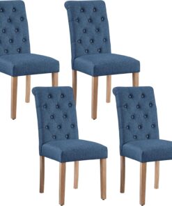 Yaheetech Juego de 4 Sillas de Comedor Silla Acolchada de Tela Azul | Ergonómico, Diseño Moderno, con Respaldo Alto, Montaje Rápido, Tejido transpirable, Silla Tela para Comedor Cocina