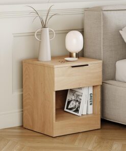 Vida Designs Trega - Mesita de Noche compacta de Pino con 1 cajón, Ahorra Espacio, 41 x 39 x 28 cm, Madera de ingeniería, cajón de Deslizamiento Suave, Mango Negro Moderno, Ideal para Dormitorio y