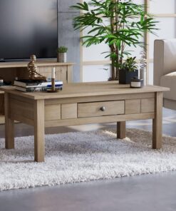 Vida Designs Panamá Pino Macizo rústico salón Muebles Mesa de café con 1 cajón, Madera, Color Natural