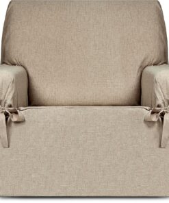Eysa Genna Funda de sillón Antimanchas 1 Plaza con Lazos, para sillones de 80 cm-120 cm Respaldo orientativamente (Unos 55 cm - 60 cm de sentada del sillón), Beige.