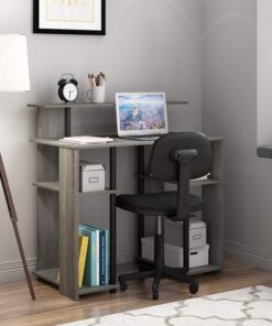 Furinno Jaya - Escritorio Gris para computadora de 35.3 Pulgadas con Estante Elevado y Estante Abierto, Escritorio para Juegos, Escritorio de Oficina para Oficina en casa, Dormitorio, Roble Gris