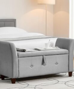 Vida Designs Seville - Otomana de Almacenamiento, baúl de Tela con Tapa, Asiento, Taburete, Banco de Ventana, baúl, Caja de Almacenamiento de Juguetes, Puff, reposapiés, Lino Gris Claro