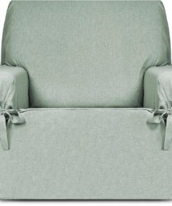 Eysa Genna Funda de sillón Antimanchas 1 Plaza con Lazos, para sillones de 80 cm-120 cm Respaldo orientativamente (Unos 55 cm - 60 cm de sentada del sillón), Agua Marina.