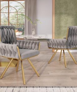 ModernLuxe Juego de 2 sillas de comedor giratorias de 360°, sillas de cocina ligeras de lujo con respaldo elevado y patas de soporte de metal, sillas de terciopelo para sala de estar, comedor,