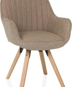 Silla de Comedor giratoria Scandi Soft Silla tapizada con reposabrazos y Patas de Haya, cómodamente Acolchada, tapizado de Tela Beige