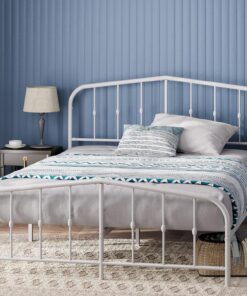 Zinus Heidi cama 135 x 190 cm - 31 cm de altura - Marco de Cama de Metal con Cabecero y Piecero - Cama matrimonial - Blanco