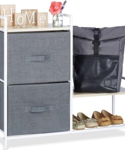 Relaxdays Cajonera Multiusos con 2 Cajones, Metal-Tela, Gris, 76 x 83 x 29 cm