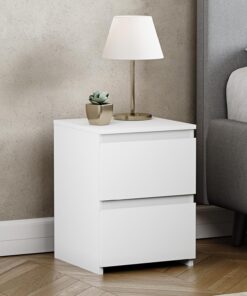 Vida Designs Mesita de noche Denver con 2 cajones (blanca), 40 cm de alto x 29,5 cm de ancho x 29,5 cm de profundidad