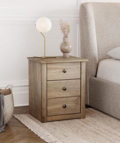 Vida Designs Mesita de Noche de Pino Macizo con 3 cajones, Mueble de Dormitorio Encerado
