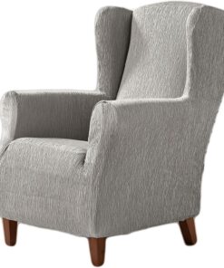 Estoralis Beta | Funda Sillon de Diseño Moderno | Tejido Elástico Plata | para Sillon Orejero (de 70 a 110 cm.) | Máxima Adaptabilidad a Todo Tipo de sofás