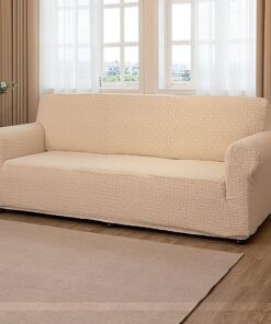 TIANSHU Funda Sofa 3 Plazas Ajustable de Jacquard – Funda Sillón Elasticas Cubre Sofá Fundas para Sofá Funda para Sillón Spandex Antideslizante Antimanchas Lavable (Estampado de Estrellas, Beige)