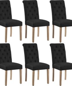 Yaheetech Juego de 6 Sillas de Comedor Silla Acolchada de Tela Negra | Ergonómico, Diseño Moderno, con Respaldo Alto, Montaje Rápido, Tejido transpirable, Silla Tela para Comedor Cocina