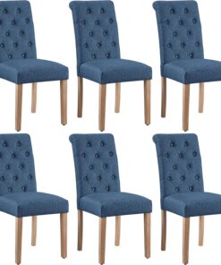 Yaheetech Juego de 6 Sillas de Comedor Silla Acolchada de Tela Azul | Ergonómico, Diseño Moderno, con Respaldo Alto, Montaje Rápido, Tejido transpirable, Silla Tela para Comedor Cocina