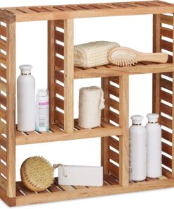 Relaxdays Estantería de Pared, Cinco Compartimentos, Mueble de baño, 50 x 50 x 15 cm, Nogal, Marrón Natural, 1 Ud