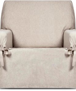 Eysa Genna Funda de sillón Antimanchas 1 Plaza con Lazos, para sillones de 80 cm-120 cm Respaldo orientativamente (Unos 55 cm - 60 cm de sentada del sillón), Lino.