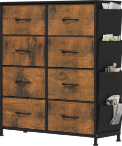YITAHOME Cajonera de Tela con Bolsillos Laterales, Ganchos,Cómoda de Tela,Unidad de Almacenamiento,con 8 cajones Extraíbles,Cómoda de para Sala de Estar,Dormitorio, Grano de Madera podrido