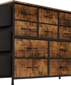 Zstar Cómoda de Dormitorio con cajones, Armario de Almacenamiento de Tela con Marco de Metal, decoración Moderna, Tablero de Madera con 10 cajones, para Dormitorio, Pasillo, marrón