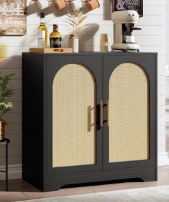 Credenza - Aparador de buffet de 30 x 15.6 x 31.5 pulgadas, almacenamiento con 2 puertas y estantes de ratán, mesa de consola moderna, armario de bar de café para sala de estar, cocina, pasillo