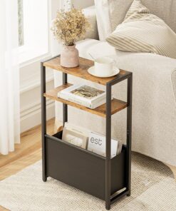 Mesa Auxiliar con Espacio de Almacenamiento, Mesa Auxiliar Estrecha de 3 Niveles con Bolsa, mesita de Noche Estrecha, pequeña Mesa de café para Espacios pequeños, Dormitorio, salón, Oficina