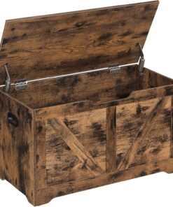 VASAGLE Puff Almacenaje, Banco Almacenaje con 2 Bisagras de Seguridad, Baúl Almacenaje, Banco Zapatero, Estilo de Campo, 40 x 80 x 46 cm, para Pasillo Dormitorio Salón, Marrón Rústico LSB062T01