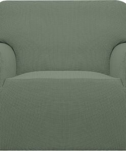 Easy-Going Funda elástica para sofá, 1 Pieza, Suave, con Parte Inferior elástica, para niños, Mascotas, Tela Jacquard de Elastano a Cuadros pequeños (Silla, Verde grisáceo)
