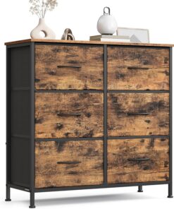 SONGMICS Cómoda, 6 Cajones, Acero | Cómoda para Dormitorio, Armario, Pasillo, Salón, Marrón Rústico y Negro Tinta, Colección BELLAH LGS123BH04
