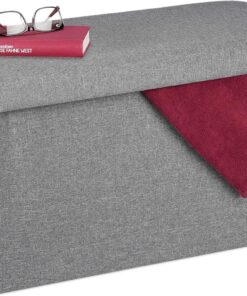 Relaxdays Banco Almacenaje, Baúl Almacenamiento, Efecto Lino, Asiento Acolchado, Corredor, 38 x 76,5 x 38,5 cm, Gris