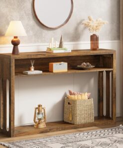 FAVOOSTY Consola de Granja con Almacenamiento, Mesa de Entrada de 47", Consola de Entrada de 2 Niveles, Mesa para sofá detrás del sillón, Soporte para Pasillo de Sala de Estar, foyers,marrón