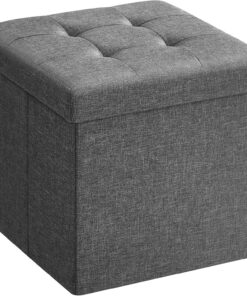 SONGMICS Otomana de almacenamiento, banco de almacenamiento, reposapiés, taburete de extremo de cama, para sala de estar, dormitorio, 30 x 30 x 30 cm, gris oscuro LSF028G20