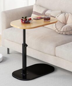 Mesa auxiliar en forma de C, pequeña mesa de café de madera, mesa de sofá ajustable, mesa auxiliar en forma de C para sofá, mesa auxiliar moderna y móvil, mesa lateral para salón y dormitorio