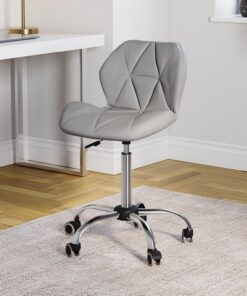 Vida Designs Geo - Silla de Oficina para computadora, Color Gris, con Patas giratorias Ajustables, Piel sintética cromada
