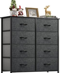 YITAHOME Cajonera de Tela, Cómoda de Tela, Unidad de Almacenamiento de Tela, con 8 cajones Extraíbles, Cómoda de para Sala de Estar, Dormitorio, habitación Infantil, Negro y Gris