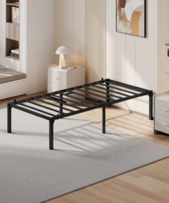 Yaheetech Cama Individual 90x190 cm con Espacio Bajo Altura 41.5 cm Negro | Bastidor de Cama Metálico Listones de Acero Estructura Cama de Metal Fácil Montaje Moderno