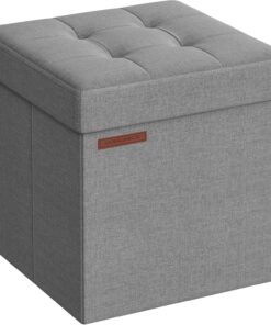 SONGMICS Puff Almacenaje 38 cm, Baúl de Almacenaje, Taburete Reposapiés, Gris Ceniza LSF27G12