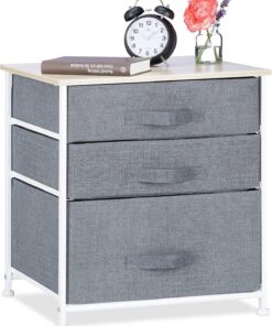 Relaxdays Cajonera Multiusos con 3 Cajones, Metal-Tela, Gris, 53 x 48 x 40 cm