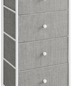 SONGMICS Cómoda para Dormitorio, cajón de Almacenamiento, cómoda con 4 cajones de Tela, Marco de Metal, Alta y Delgada, para Armario, Gris Paloma y Blanco Crema LTS314L10
