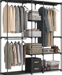 Relaxdays Perchero, Armario Abierto, estantes y Barras para Colgar, Sistema Modular Flexible, Negro