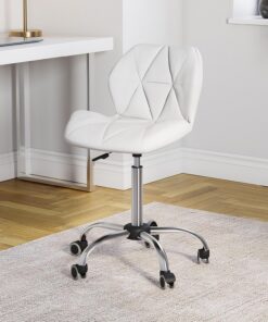 Vida Designs Geo - Silla de Oficina para computadora, Color Blanco, con Patas giratorias Ajustables para Juegos, Piel sintética de Poliuretano Cromado (Certificado UKFR)