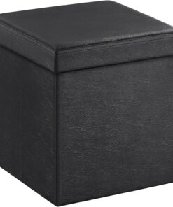 SONGMICS 38 x 38 x 38 cm Baúl Puff Taburete para almacenaje Plegable Carga máxima de 300 kg Negro LSF101