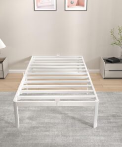 Marco de Cama Individual de 90x200 cm, Blanco con Tacos Antideslizantes y Espacio de Almacenamiento (35,5 cm), Ideal para Dormitorios y Habitaciones de Invitados