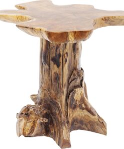 Kare Design Mesa auxiliar Tree pequena, marron, 39-42 cm de diametro | pieza unica, Madera maciza de teca, hecha a mano, soporta hasta 35 kg, 49-52 cm de alto, aspecto natural, para el salon