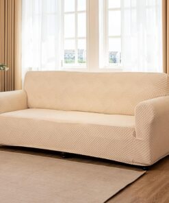 TIANSHU Funda Sofa 2 Plazas Ajustable de Jacquard – Funda Sillón Elasticas Cubre Sofá Fundas para Sofá Funda para Sillón Spandex Antideslizante Antimanchas Lavable (Estampado de Lunares, Beige)