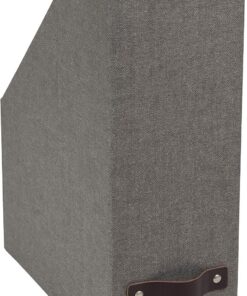 Bigso Box of Sweden Archivador vertical para periódicos, revistas y actas – Práctica caja clasificadora de tablero de fibras y papel con aspecto de lino – Revistero archivador rígido y con asa – gris
