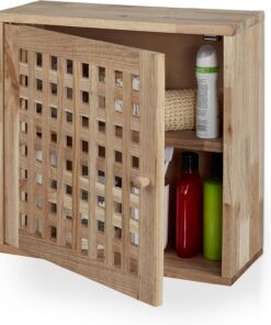 Relaxdays Mueble de Baño Colgante 2 Niveles, Nogal, Cierre Magnético, Armario de Pared, Cocina, 42 x 42 x 18 cm, Natural