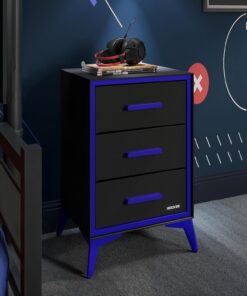X-Rocker Arcane - Cómoda de lona con 3 cajones, mueble de almacenamiento lateral con 3 cajones de tela para sala de estar, dormitorio, armario, pasillo, color negro y azul