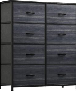 YITAHOME Cajonera de Tela,Cómoda de Tela,Unidad de Almacenamiento de Tela,con 8 cajones Extraíbles,con Parte de Mader,Cómoda de para Sala de Estar,Dormitorio, Grano de Madera Negra