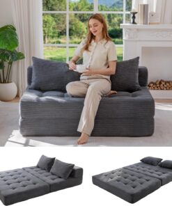 MAXYOYO Sofá Cama Modular Seccional, Sofá Cama Convertible con Cama Plegable y Almohada, Sofa de Pana sin Hueso para Sala de Estar, Dormitorio, Habitación de Invitados, Sin Montaje