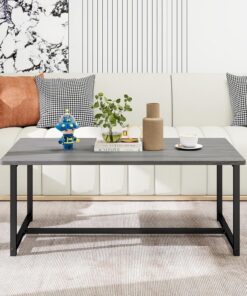Mesa auxiliar vintage de 90 x 45 x 42 cm, mesa de centro con compartimento de almacenamiento, mesa auxiliar de metal, estructura de metal con estante, fácil de montar (gris)