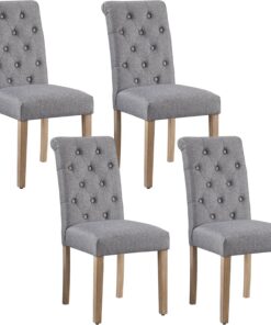 Yaheetech Juego de 4 Sillas de Comedor Silla Acolchada de Tela Gris Oscuro | Ergonómico, Diseño Moderno, con Respaldo Alto, Montaje Rápido, Tejido transpirable, Silla Tela para Comedor Cocina