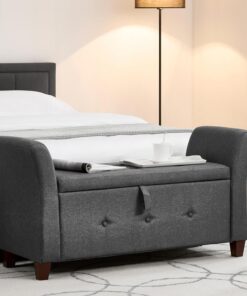 Vida Designs Seville - Otomana de Almacenamiento, baúl de Tela con Tapa, Asiento, Taburete, Banco de Ventana, baúl, Caja de Almacenamiento de Juguetes, Puff, reposapiés, Lino Gris Oscuro